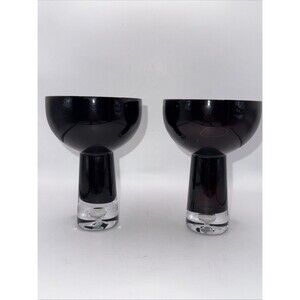 Pair Vtg Krosno Poland Hand Blown Purple Candle Holder Or Vase Suspended Bubble